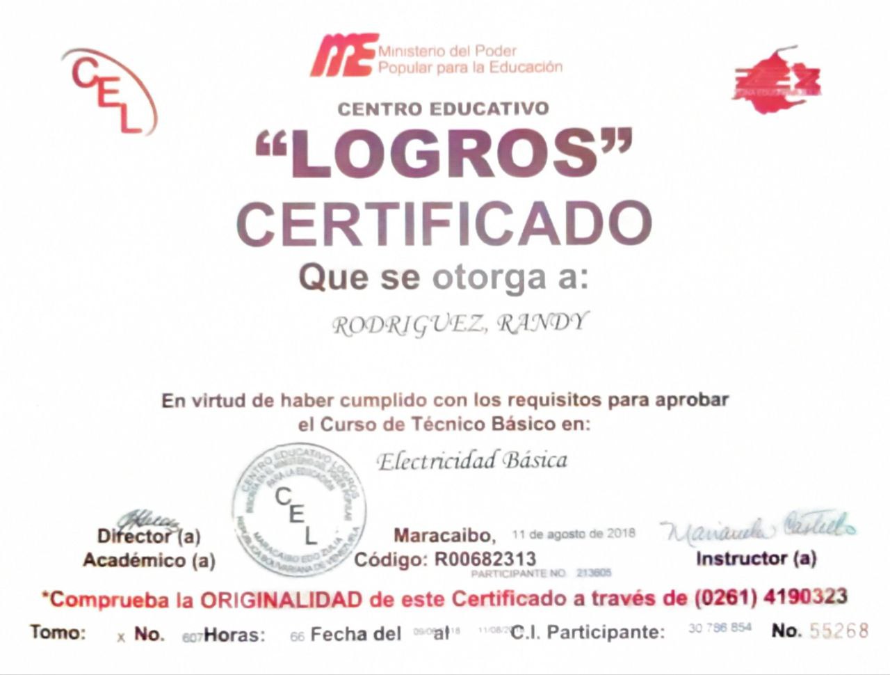 Certificado Electricidad